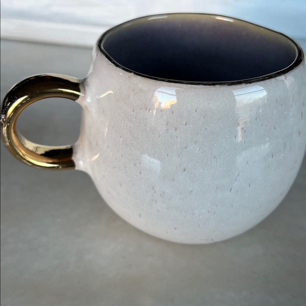 Anthropologie Perasima mug white opalescent ceramic with a gold handle and rim - Picture 8 of 13